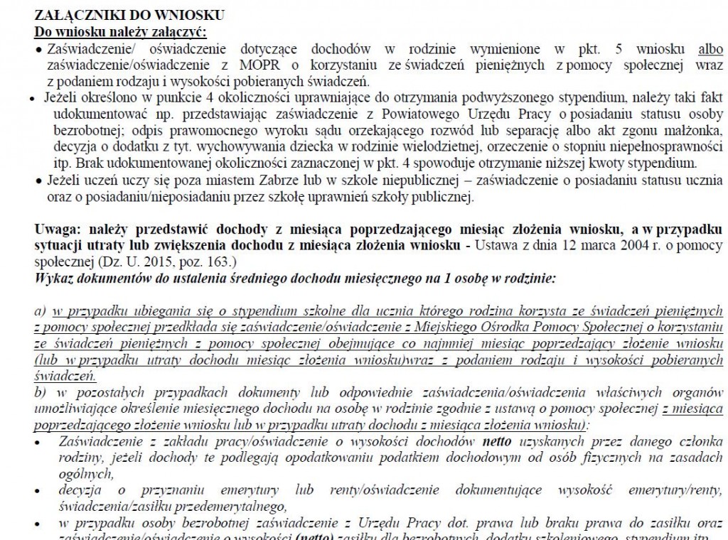 Stypendium socjalne – wnioski do 15 września – Zespół Szkół Sportowych